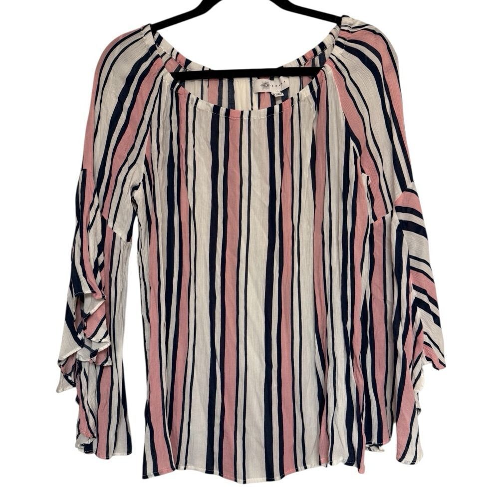 Fever Women's Bell Sleeve Blouse. Size M. Multicolor Striped